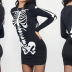 skeleton printing round neck long-sleeved dress NSBLS138858
