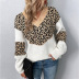 V-neck pullover hit color leopard print sweater NSMMY138861