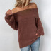 solid color pullover lantern sleeve off shoulder sweater NSMMY138863