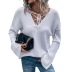 solid color V-neck tie flared sleeve sweater NSMMY138865