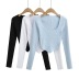 irregular hem solid color long-sleeved square-neck crop sweater NSZQW138871