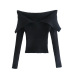 one-word neck off-the-shoulder long-sleeved slim fit lapel pullover sweater NSZQW138873