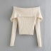suéter de cuello de una palabra con hombros descubiertos, manga larga, ajuste delgado, con solapa NSZQW138873