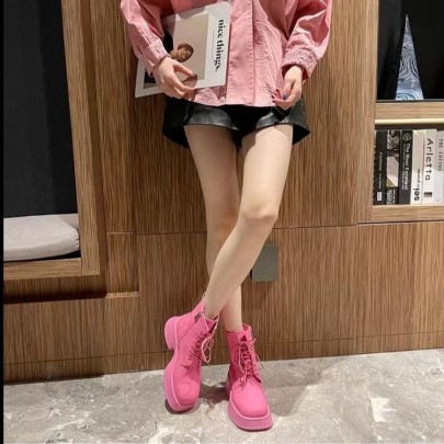 Soft Leather Thick-soled Square-toe Lace-up Short Boots NSYBJ138874