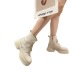 Soft leather thick-soled square-toe lace-up short boots NSYBJ138874