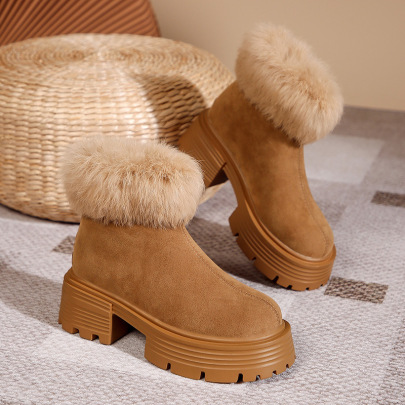 Thick-soled Mid-heel Rear Zipper Snow Cotton Boots NSYBJ138875