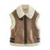 sleeveless high neck lapel lamb wool PU leather waistcoat NSAM138882