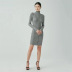 solid color high neck double zipper long sleeve knitted sheath dress NSAM138886
