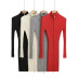 solid color high neck double zipper long sleeve knitted sheath dress NSAM138886