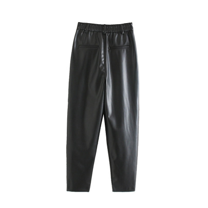 Solid Color High Waist Faux Leather Pants NSAM138899