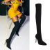solid color over-the-knee pointed toe elastic cloth stiletto boots NSZLX138910
