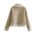 lapel long sleeve suede and fur fleece jacket NSAM138924