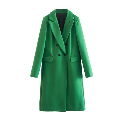 Solid Color Long Sleeve Mid Length Woolen Coat NSAM138925