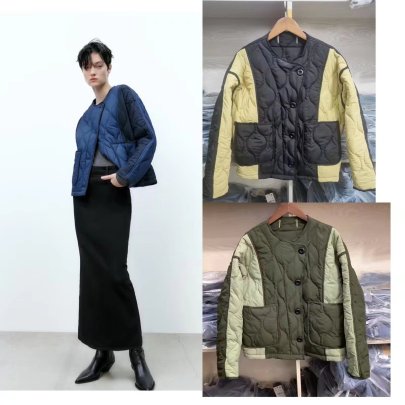 Long Sleeve Color Matching Single-breasted Padded Jacket NSAM138927