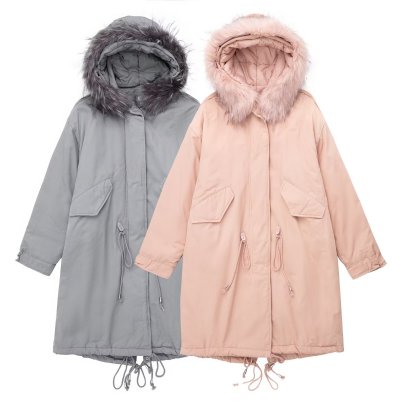 Solid Color Mid-length Loose Hooded Drawstring Coat NSAM138928
