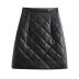 solid color PU leather quilted A-line skirt NSAM138945
