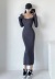 solid color square collar long-sleeved slim long bottoming knitted dress NSZQW138947