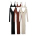 solid color camisole deep V-neck long-sleeved mid-length slim knitted dress two-piece set NSZQW138949