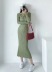 solid color pullover lapel long-sleeved elastic dress NSZQW138952