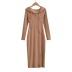 solid color hooded drawstring fleece zipper high waist slit dress NSZQW138953