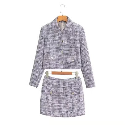 Printed Woolen Suit Jacket Andshort Skirt Set NSAM138958