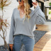 solid color V-neck pullover roll sleeve sweater NSMMY138960