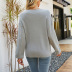 solid color V-neck pullover roll sleeve sweater NSMMY138960