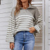 color-blocked striped lapel lantern sleeves sweater NSMMY138961