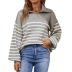 color-blocked striped lapel lantern sleeves sweater NSMMY138961