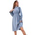 solid color Ruffle High Neck Elastic Waist Puff Sleeve Mid Length Dress NSYSQ138968