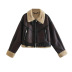 solid color lapel long sleeve fleece belted jacket NSAM138969