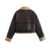 solid color lapel long sleeve fleece belted jacket NSAM138969