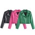 solid color lapel long sleeve pu leather jacket NSAM138976