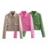 solid color tweed crop lapel pocket jacket NSAM138977