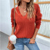 solid color V-neck pullover long sleeve sweater NSMMY138981