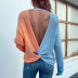 V-neck contrast color backless knitted sweater NSMMY138985