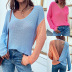 V-neck contrast color backless knitted sweater NSMMY138985