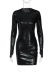 solid color round neck tie long-sleeved PU leather sheath dress NSPBY138986