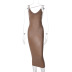 solid color PU leather V-neck slim slit midi slip dress NSPBY138988