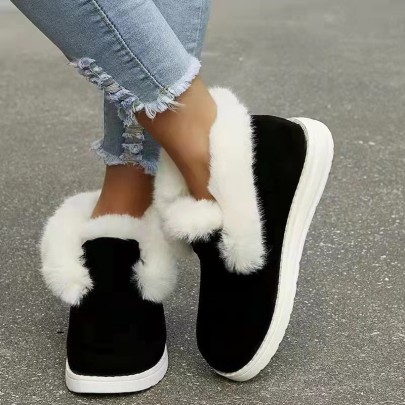 Thick-soled Low-top Hairy Snow Boots NSYBJ138993