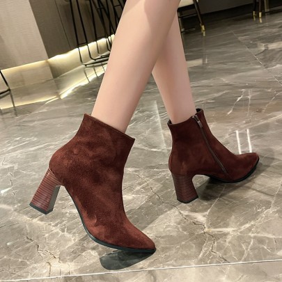 Pointed Toe Thick High-heeled Short Boots NSYBJ138994