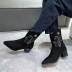 V-mouth embroidery retro mid-tube pointed thick-heeled boots NSYBJ138999