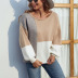contrast color round neck back tie sweater NSMMY139010