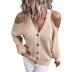 solid color single-breasted shoulder hollow knitted cardigan NSMMY139011