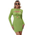 solid color halter neck hollow long-sleeved short sheath dress NSYSQ139015