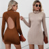 solid color knitted half turtleneck backless pullover dress NSYSQ139017