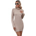 solid color knitted half turtleneck backless pullover dress NSYSQ139017
