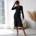 solid color strapping slim slit long-sleeved sheath dress NSYSQ139019