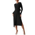 solid color strapping slim slit long-sleeved sheath dress NSYSQ139019