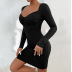 solid color low cut knitted long-sleeved dress NSYSQ139020